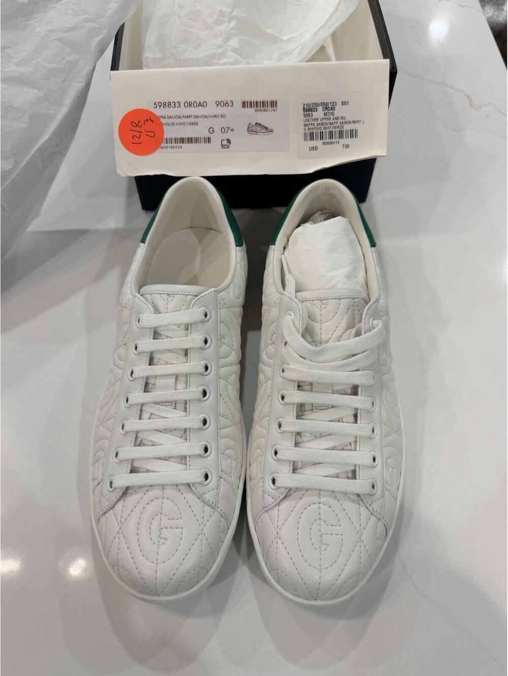 Gucci White Green Quilted Leather Low Top Sneakers Mens Sz G7+ US Sz 8 8.5 - Picture 2 of 9